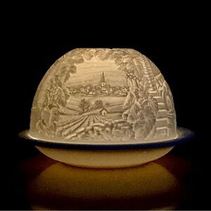 Bernardaud Limoges Lithophane Votivelight Candle Holder Vineyard Scene France